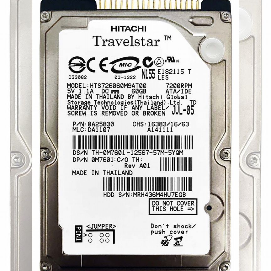 [HTS541060G9SA00] Жесткий Диск Hitachi Hts726060m9at00 60gb 7200 Ide Hts541060g9sa00