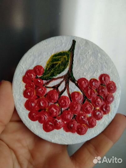 Красная рябина холст на магните 7.5*7.5