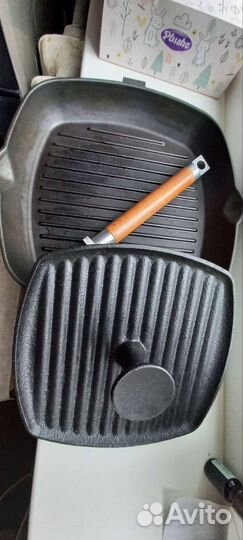 Чугунная сковорода гриль с прессом биол
