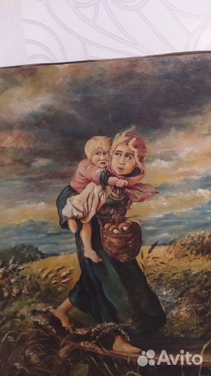 Старая картина Дети бегущие от грозы