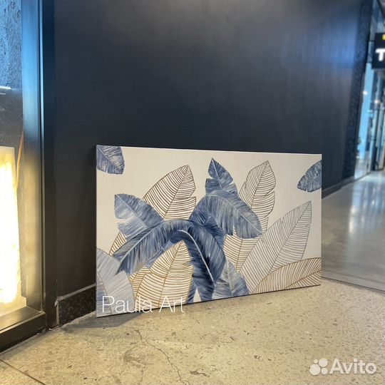 Картина «Тропические листья» в синих оттенках