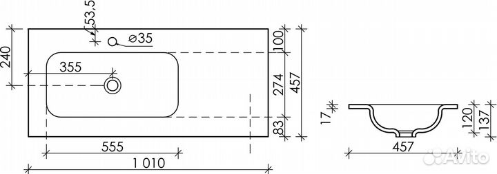 Тумба с раковиной Sancos Marmi 100 светлое дер