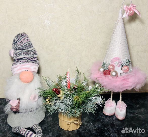 Новогодняя композиция, елка, гном