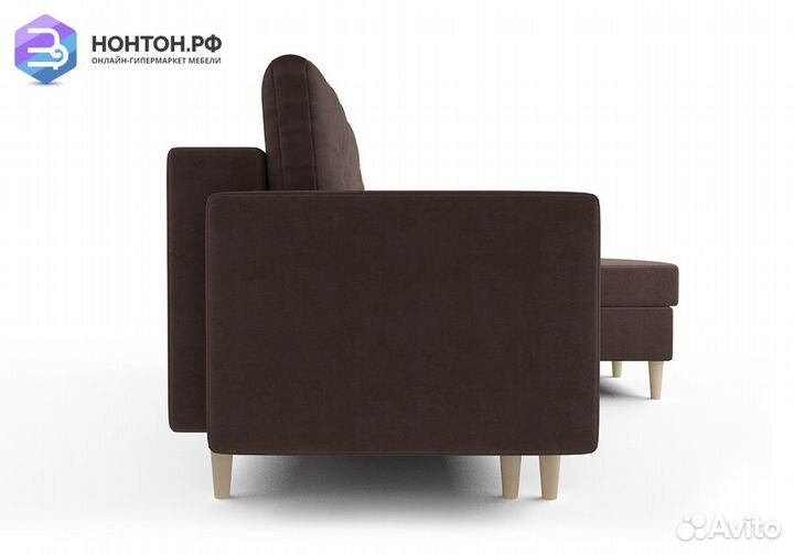 Угловой диван тик-так Белфаст велюр коричневый