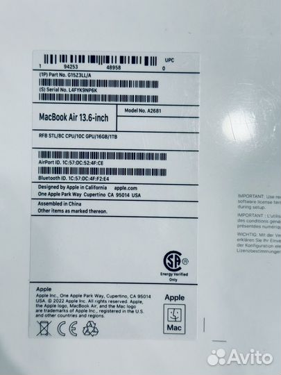 Macbook air 13 m2 16 1tb