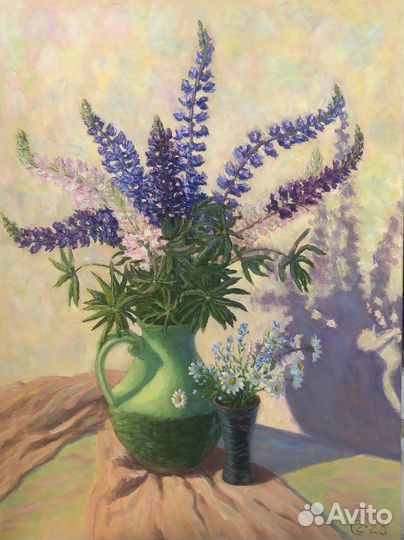 Картина маслом Люпины