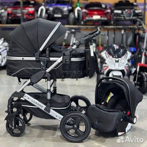 Коляска люкс мом 558. Чёрная. 3в1