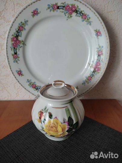 Сервиз чайный,Дулево,жёлтая роза.Блюдо Ильменау