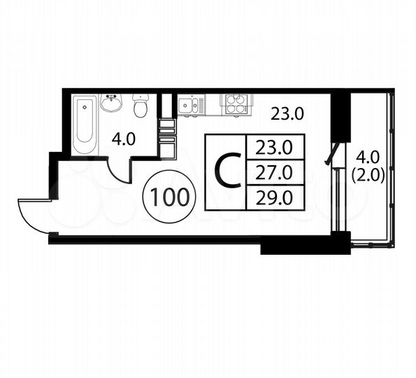 Квартира-студия, 29 м², 2/12 эт.