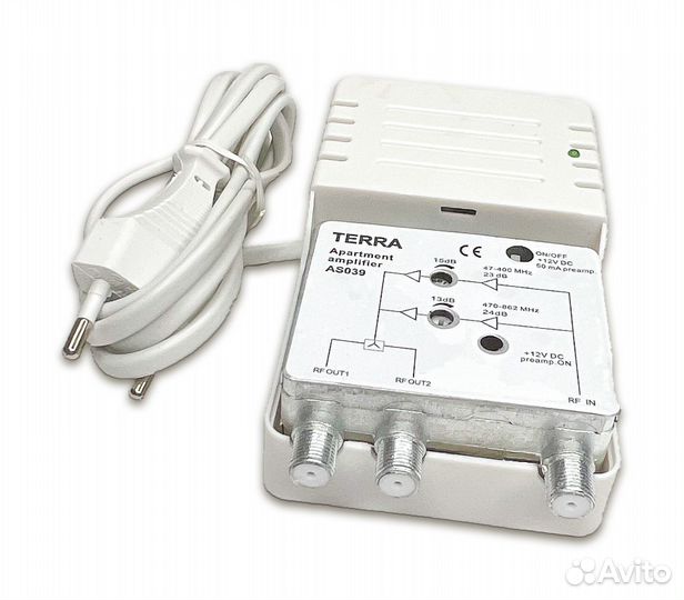 Усилитель terra AS039 (SE) DVB-T2, 24Дб, 2 выхода