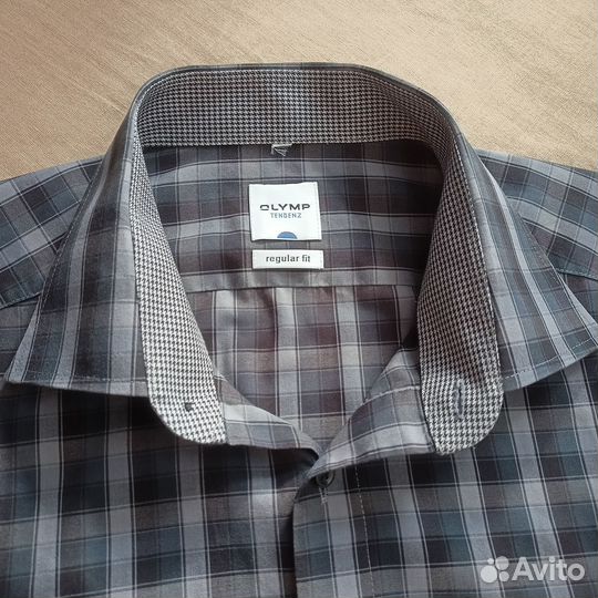 Рубашка Olymp 42 ворот серая в клетку