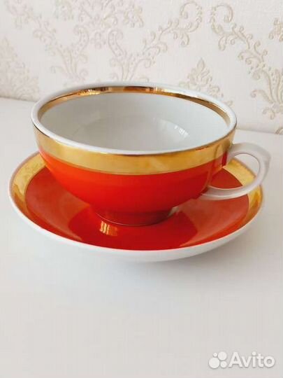 Чайная пара, чайник, чашка Рубин Дулево СССР