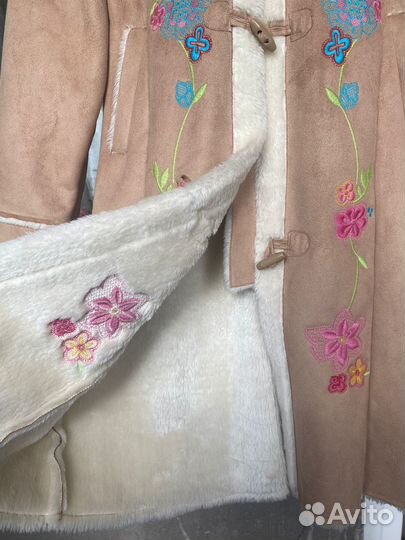 Дубленка с вышивкой для девочки, для девушки