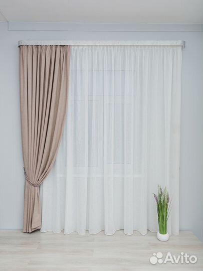 Готовый тюль лен фэнтези белый, кремовый