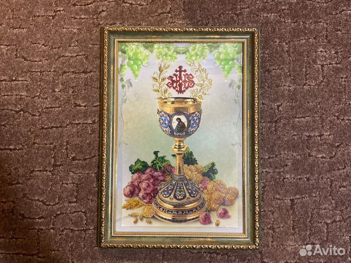 Картина печать на холсте, бисер