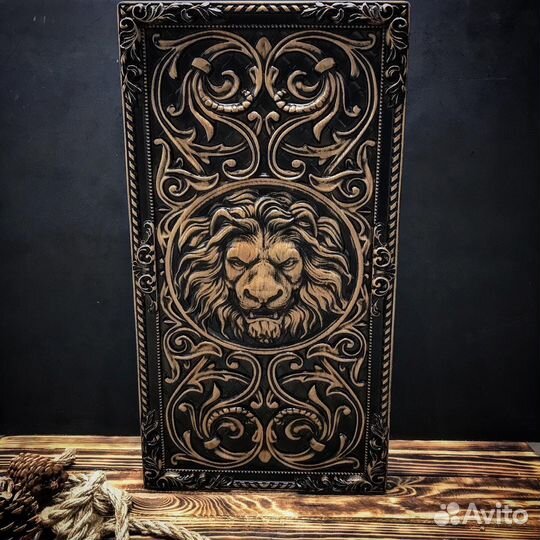 Резные нарды Лев, Бук, 60х60 см