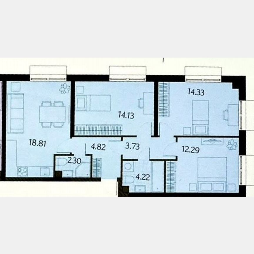 3-к. квартира, 74,6 м², 4/23 эт.