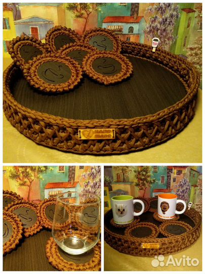 Поднос с подстаканниками. Ручная работа