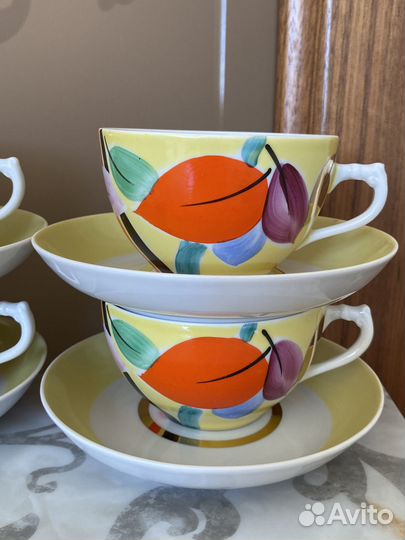Винтажные чайные пары Крытье Роспись Сервиз Листья