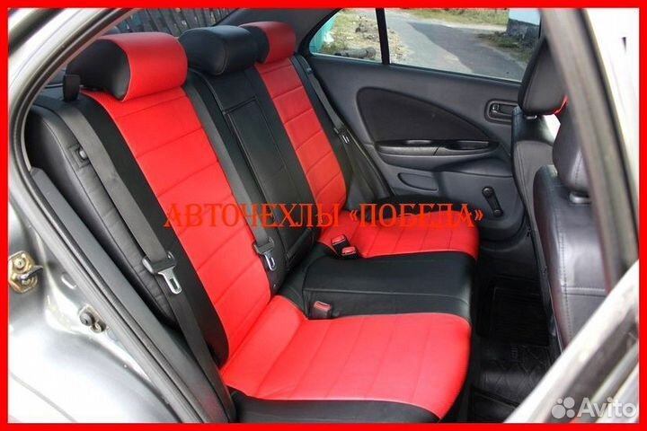 Чехлы Nissan Almera n16 из экокожи чёрно-красные