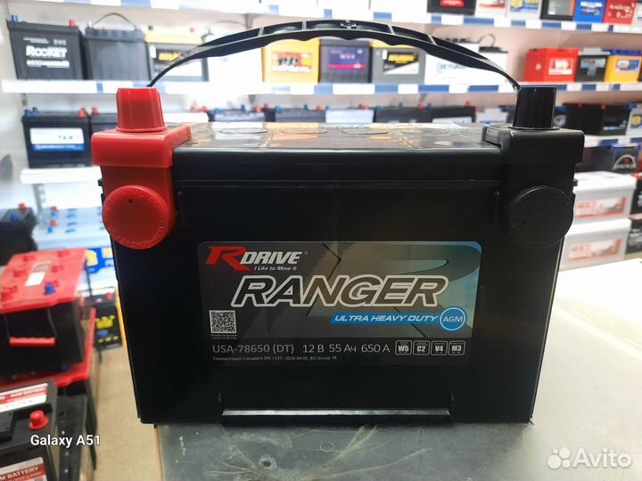 Акб 55Ач RDrive Ranger AGM USA-78650 DT (гелевый)