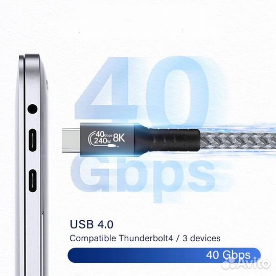 Кабель Thunderbolt 4/USB 4, 40 Гбит/с, 240Вт, 1м