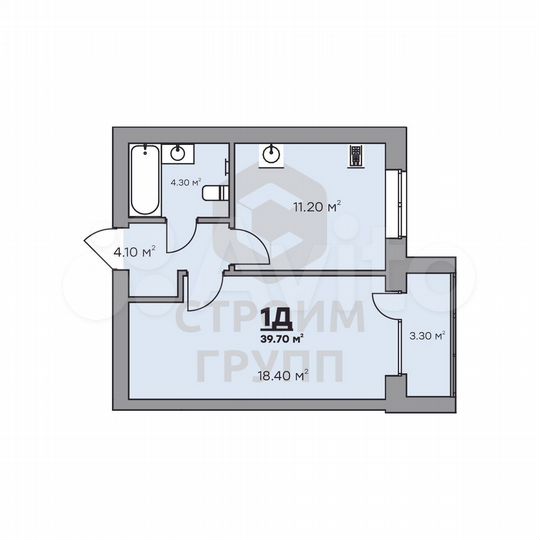 1-к. квартира, 39,7 м², 1/9 эт.