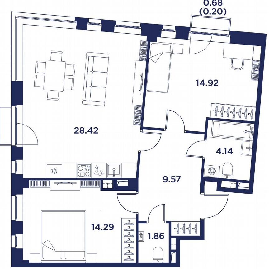 2-к. квартира, 73,2 м², 2/5 эт.