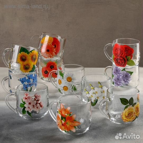 Кружка стеклянная «Цветочная радуга», 300 мл, рису