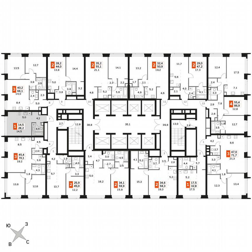 Квартира-студия, 28,2 м², 44/60 эт.