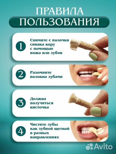 Сивак (Мисвак), натуральная щетка для зубов, 3шт