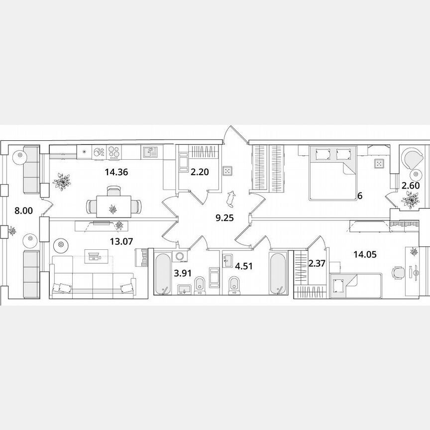 3-к. квартира, 83,4 м², 8/16 эт.