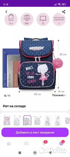 Ранец рюкзак школьный grizzly