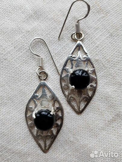 Серьги с черным ониксом