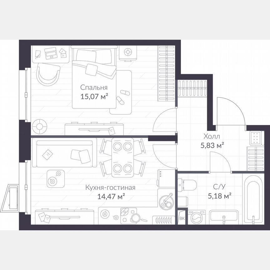 1-к. квартира, 40,6 м², 1/11 эт.