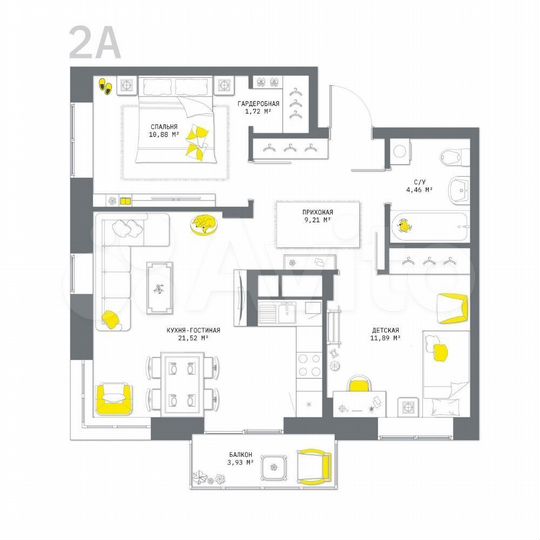 2-к. квартира, 63,6 м², 9/25 эт.