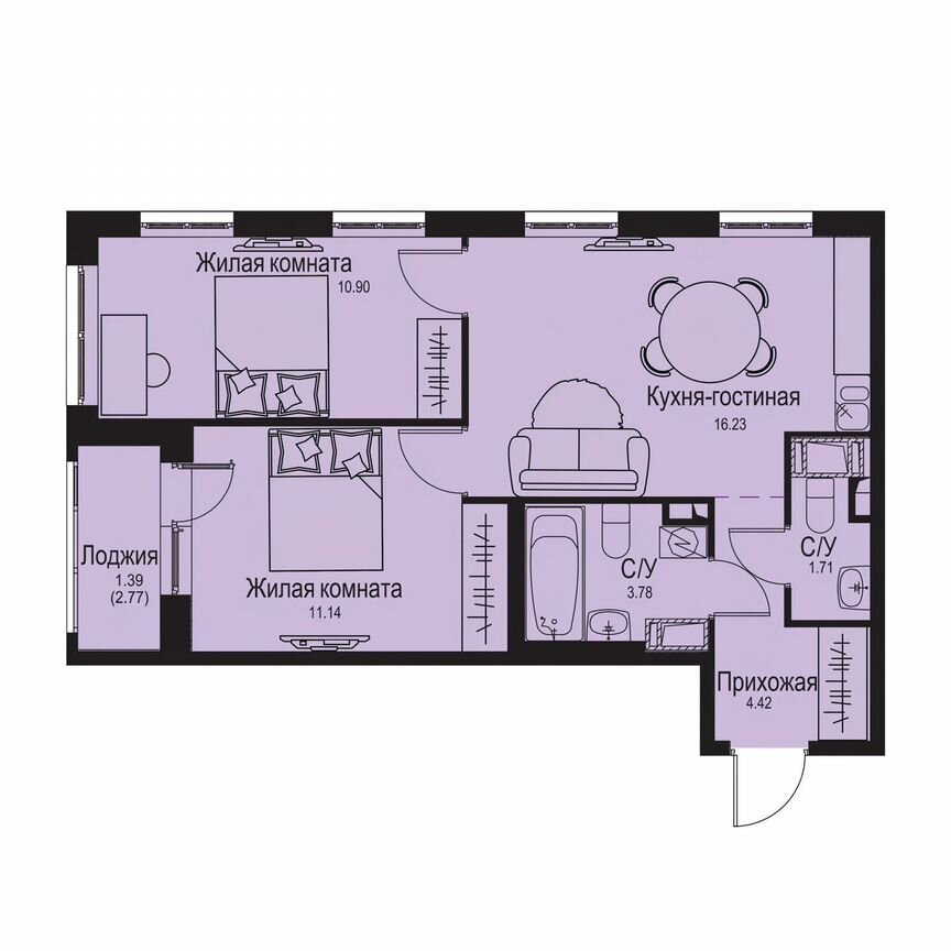 2-к. квартира, 49,6 м², 8/9 эт.