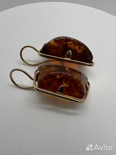 Янтарь серьги СССР золотые