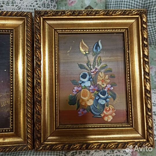 Старые картины Букет маслом на меди. Италия