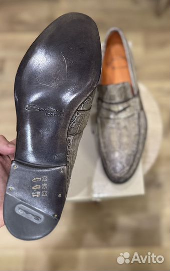 Мокасины Santoni из кожи крокодила новые размер 44