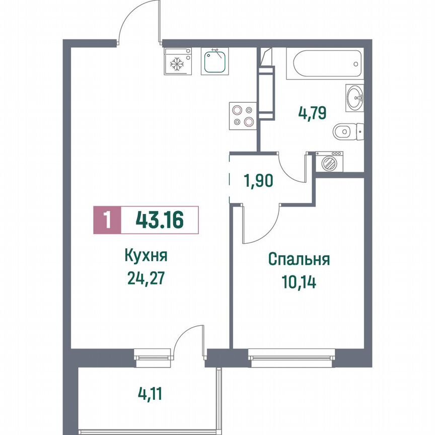 1-к. квартира, 43,2 м², 4/16 эт.
