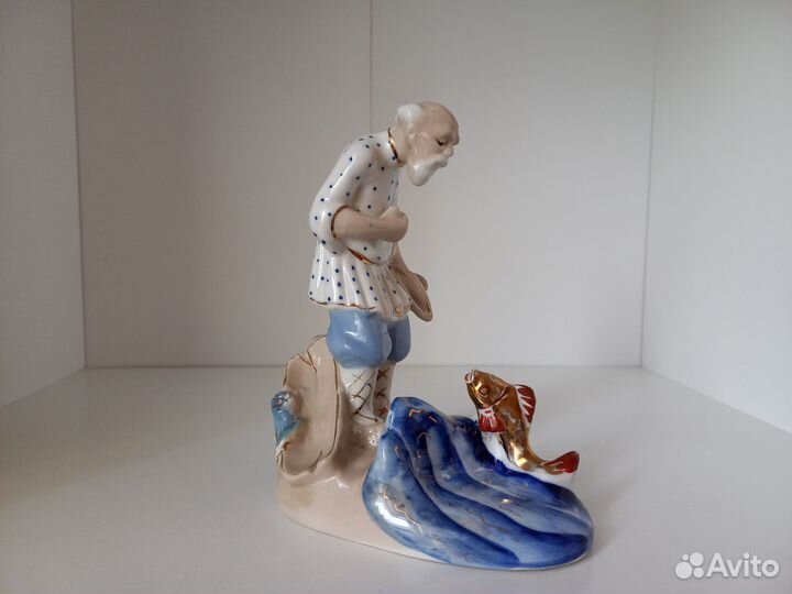 Статуэтка Старик и золотая рыбка Гжель СССР