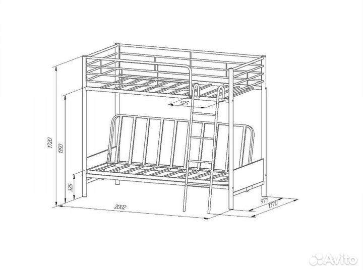 Кровать двухъярусная с диваном Мадлен 2