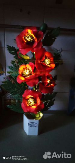 Интерьерный цветок мака с подсветкой гирлянда