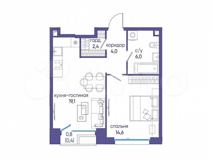 1-к. квартира, 46,5 м², 16/16 эт.