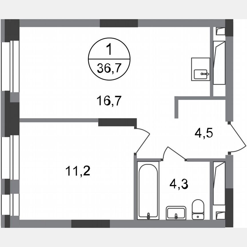 1-к. квартира, 36,7 м², 18/20 эт.