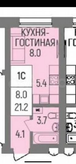 Квартира-студия, 21,2 м², 17/21 эт.