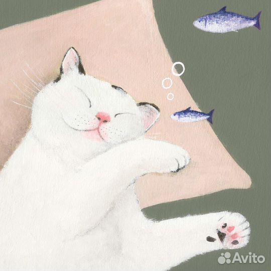 Постер с котиком и рыбками