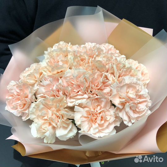 Доставка 46-10-00. 15 кремовых диантусов упаковке