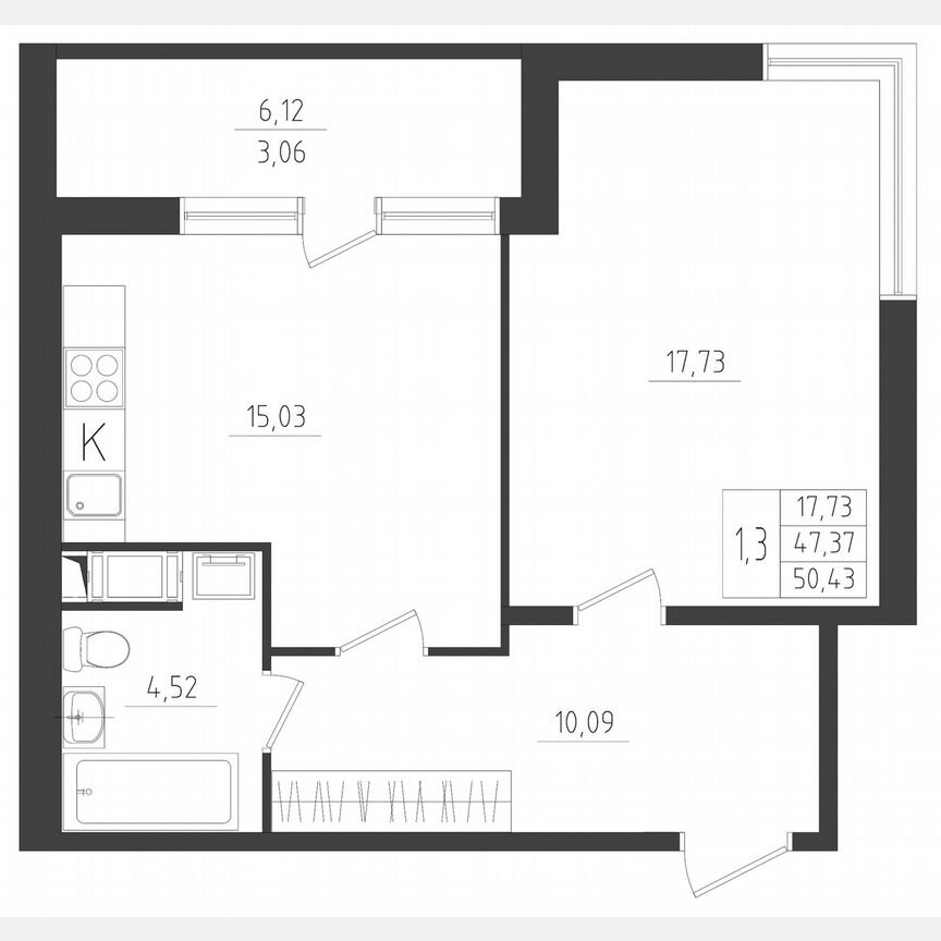 2-к. квартира, 50,4 м², 5/8 эт.